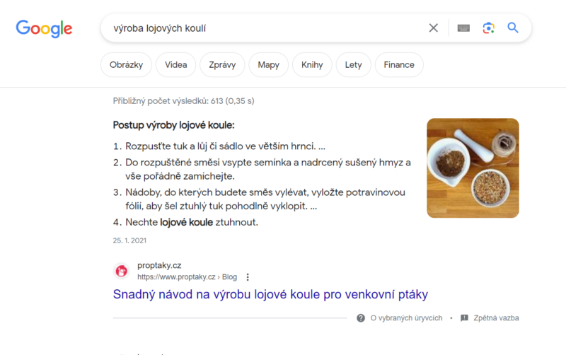 pro ptaky featured snippet